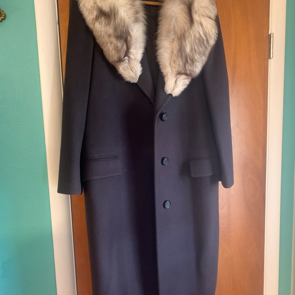 Jones New York Wool Petite Trench Coat faux Fox Collar